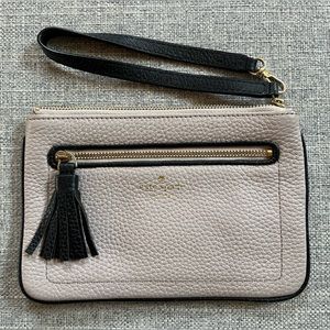 Black and Tan Leather Kate Spade Wallet with Wristlet and Tassel (Gold Hardware)